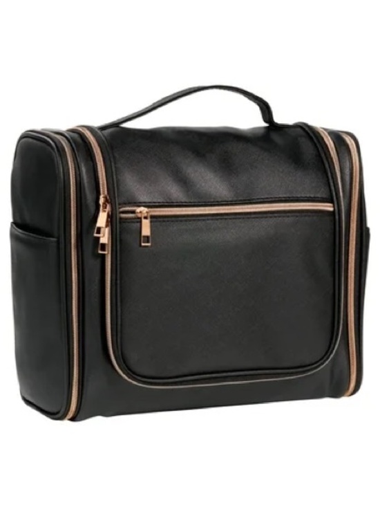 Handbags - Black Travel Toiletry Bag with Rose Gold Accents